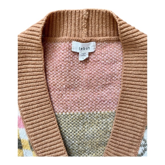 Debut Women’s Patchwork Gingham Smiley Cropped Cardigan - Size Large - Picture 4 of 6